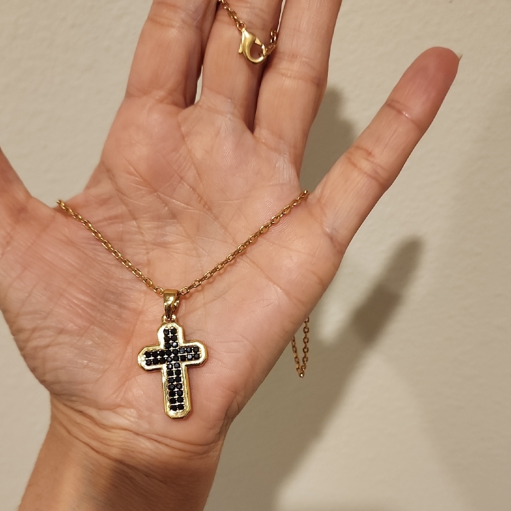 Elegant Gold and Black Cross Necklace